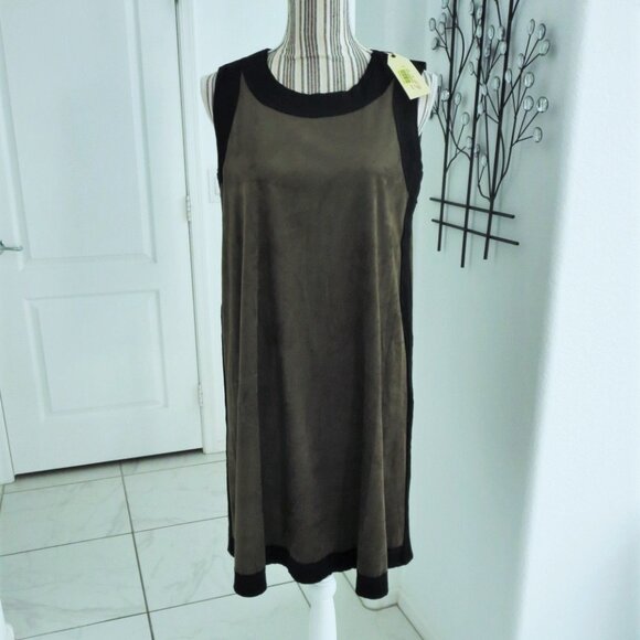 New Max Studio Micro Suede Olive Green Sleeveless Shift Dress S / M NWT - Picture 1 of 12